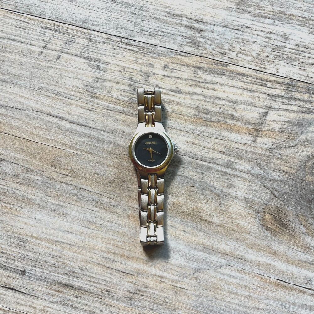 Annex Antique Watch Women's Wrist Two Tone Gold Silver Black Face Small Circle